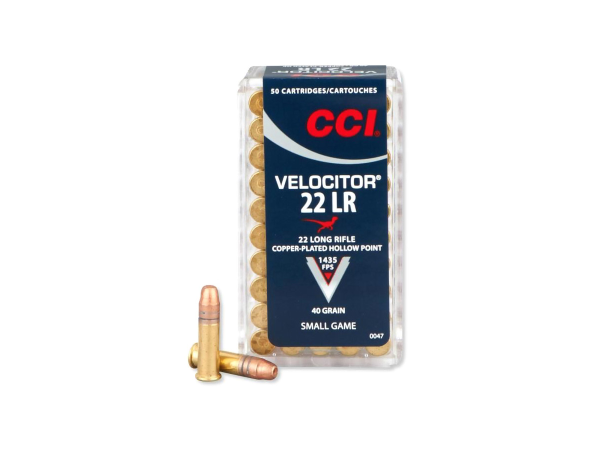 Náboj .22LR CCI Velocitor 40gr/2,59g Copper-Plated HP, 50 ks