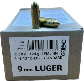 Náboj 9mm Luger GETLOAD 124gr/8g FMJ
